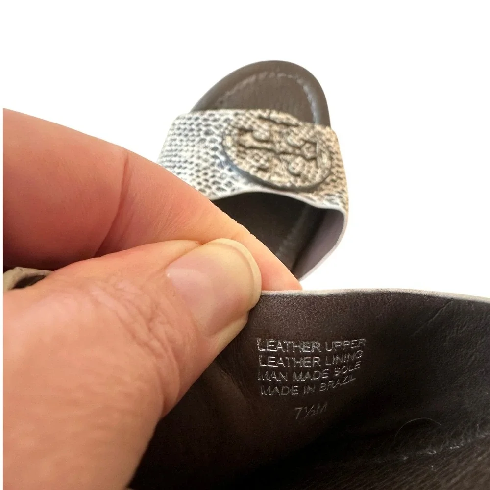 Tory Burch Robinson Snake Embossed Wedge Slides Sandals Sz 7.5 Dust Bag